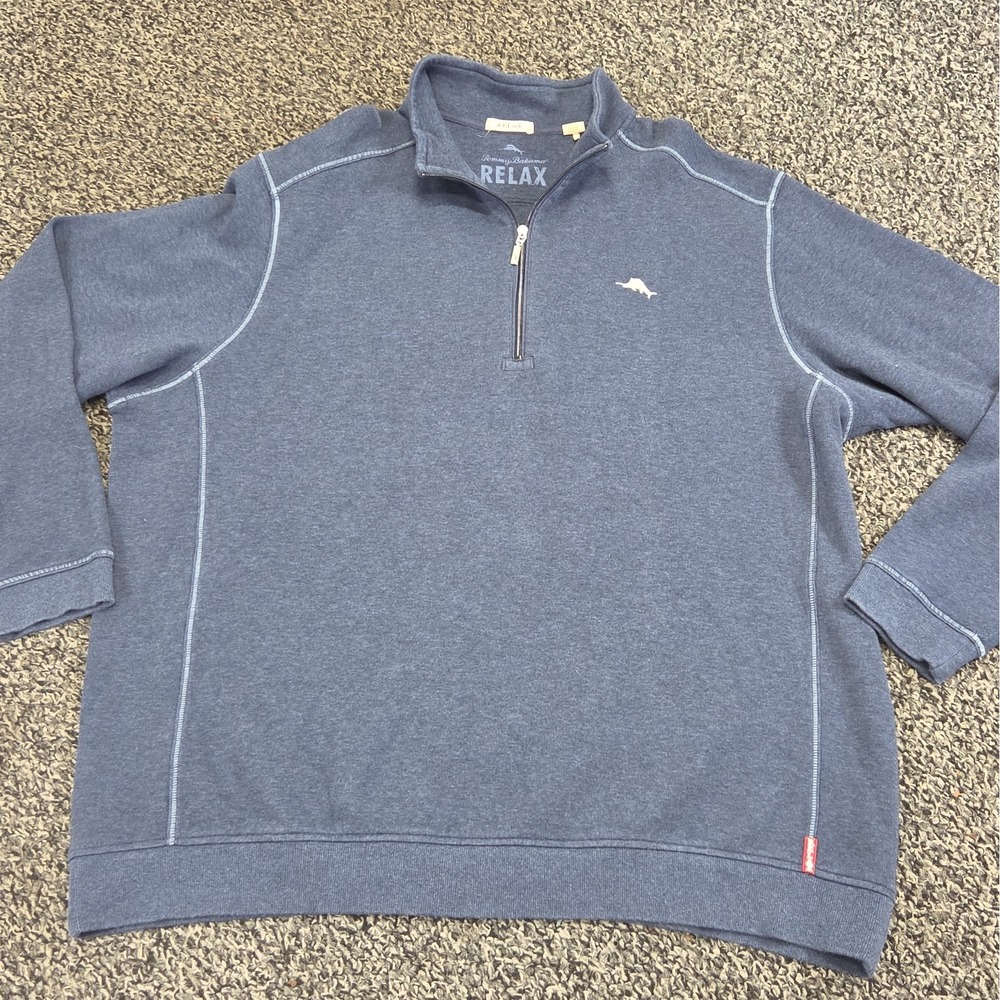 Tommy Bahama Relax 1/4 Zip Pullover Mens Size 3XT Blue Cotton Heavier Weight